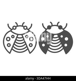 Ladybug beetle with open wings line and solid icon, spring season concept. Vector graphics. Flying bug, insect sign on white background, outline style Stock Vector