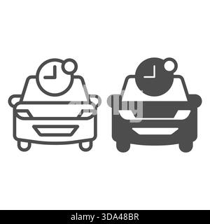 Car and clock timer line and solid icon, driver license concept. Vector graphics. Motor vehicle with road ride time, transport sign on white backgroun Stock Vector