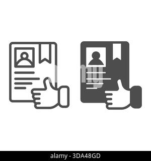 Certificate of course and thumb up hand line and solid icon, driver license concept. Vector graphics. Driving school document sign on white background Stock Vector