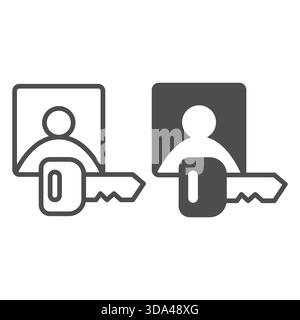 Key with owner photo line and solid icon, realtor concept. Vector graphics. User pic with key for lock, safety sign on white background, outline style Stock Vector