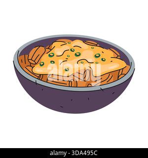 Macaroni cheese in bowl or mac food on plate. Vector dish with pasta and melted hot cheesy nutrient. American lunch portion with cheddar or parmesan, mozzarella. Recipe sign and dinner serving icon. Stock Vector