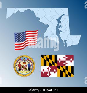 Symbol Map of the State Maryland (United States of America). Abstract ...
