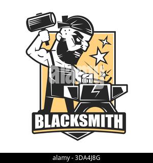 blacksmith isolated vector symbol, stylized retro emblem template Stock Vector