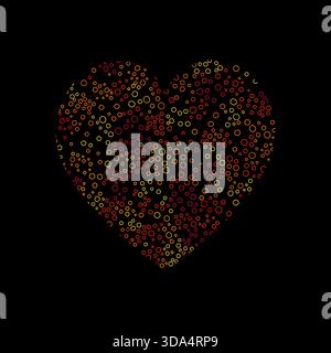 Multicolored motley heart on a black background. Heart of many colorful circles. Unusual design of a greeting card. Valentine day greeting card. Dark Stock Vector