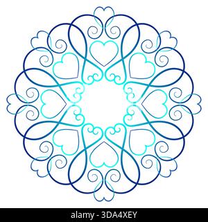 Blue gradient ethnic ornament on white background. Fantasy ornate design element shades of blue. Graceful lace of swirl. Delicate mandala vector illus Stock Vector