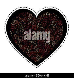 Multicolored motley heart on a black background. Heart of many colorful circles. Unusual design of a greeting card. Valentine day greeting card. Dark Stock Vector