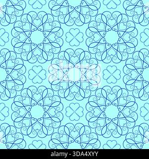 Blue ethnic seamless ornament. Fantasy ornate design shades of blue. Graceful fine lace of swirl. Delicate romantic pattern of round elements. Ornamen Stock Vector
