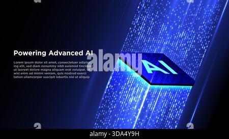 AI chip processing big data. Isometric cpu processor. Chipset concept. high-tech computing power and artificial intelligence. Vector illustration. Stock Vector