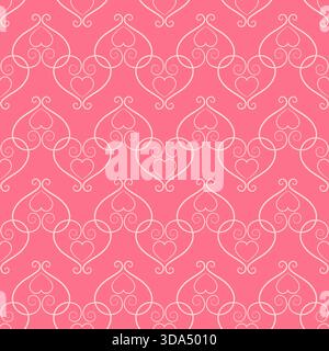 Lacy seamless pattern of hearts. Fantasy heart of beautiful curls. Background in shades of pink. Cute warm background for your romantic design project Stock Vector