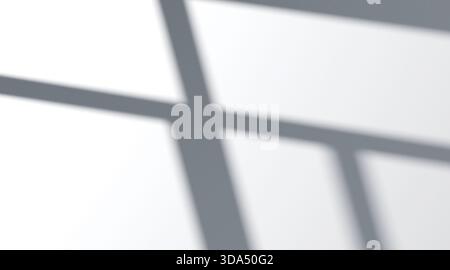 Abstract window sashes shadow falling background, 3d rendering. Silhouette of blur striped shadows play on windows and wall backdrop. Sunny reflection Stock Photo