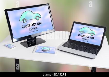 Carpooling concept shown on different information technology devices Stock Photo