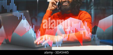 Eastern Entrepreneur Conducts Business Call in Modern Office Environment Stock Photo