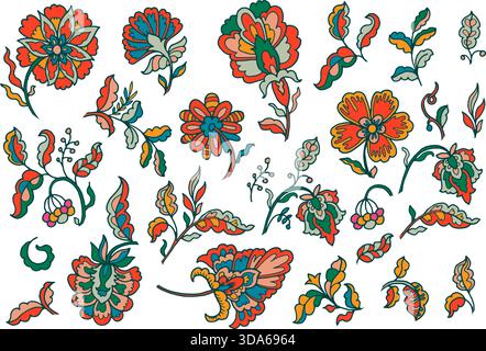 Bright folk floral clipart set vector Stock Vector