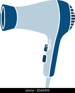 Side view of an electric hair dryer with nozzle and control buttons. Stock Vector