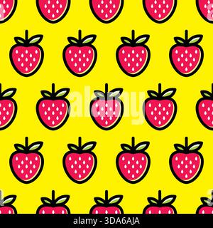 strawberry seamless pattern design with yellow background Stock Vector
