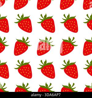 Strawberry seamless pattern. Repeat pattern with fresh fruit red strawberries vector Stock Vector