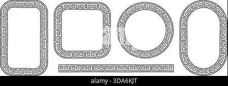 Greek key oval frame set. Circle borders with meander ornaments ...