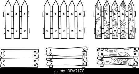 Wooden Fences And Planks Doodles. Hand Drawn Collection Of Rustic Wood Elements For Construction Or Farm. Isolated Vector illustration Elements. Not A Stock Vector