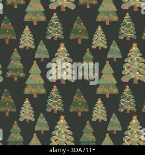 Christmas Trees Seamless Pattern. Hand Drawn Holiday Forest Background for Wrapping Paper, Textiles, Fabrics, Packaging, Holidays Cards Stock Vector