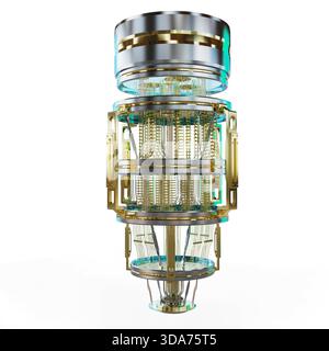 3d rendering golden quantum computer machine isolated on white Stock Photo