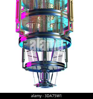 3d rendering quantum computer machine in neon light isolated on white Stock Photo