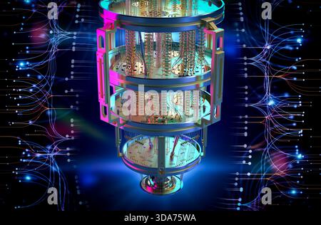 3d rendering quantum computer machine working for big data analysis Stock Photo