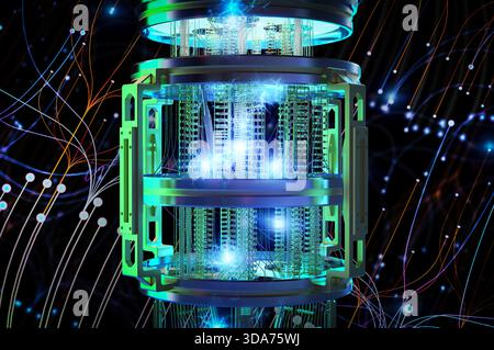 3d rendering quantum computer machine working for big data analysis Stock Photo