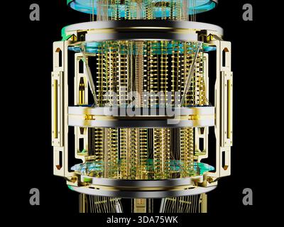 3d rendering golden quantum computer machine close up Stock Photo