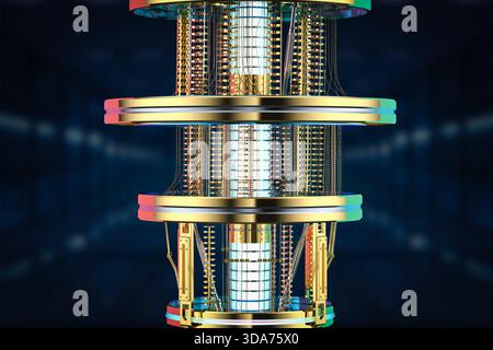 3d rendering golden quantum computer machine close up Stock Photo