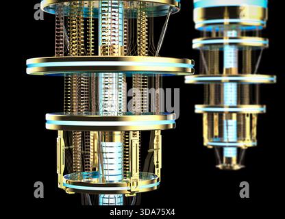 3d rendering group of golden quantum computer machine close up Stock Photo