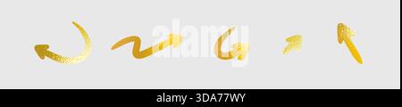 Set gold foil arrows vector graphic design element. Abstract gold arrows foil texture luxury style element. Isolated arrows graphic design template. Stock Vector