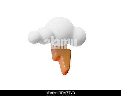 Clean 3D icon cloud lightning symbol vector simple design. Simple 3D icon cloud lightning symbol concept weather forecast. Minimalist interface Stock Vector