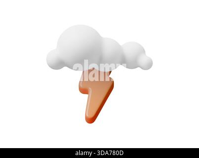 Clean 3D icon cloud lightning symbol vector simple design. Simple 3D icon cloud lightning symbol concept weather forecast. Minimalist interface Stock Vector