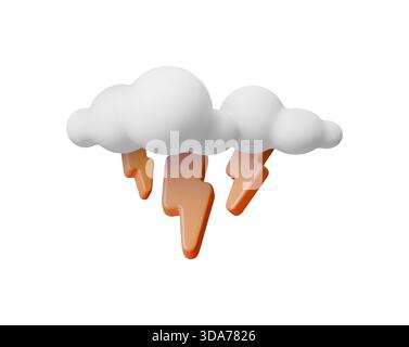 Clean 3D icon cloud lightning symbol vector simple design. Simple 3D icon cloud lightning symbol concept weather forecast. Minimalist interface Stock Vector