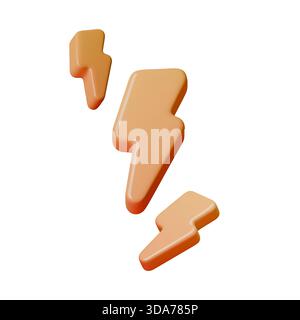Gaming yellow lightning bolts 3D vector technology symbol. Technology 3D yellow lightning bolts gaming asset isolated background. Symbol element Stock Vector