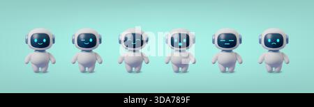 Set robot emojis vector communication icons for digital use. Chatbot face emojis showcase various expressions communication icons online. Digital Stock Vector