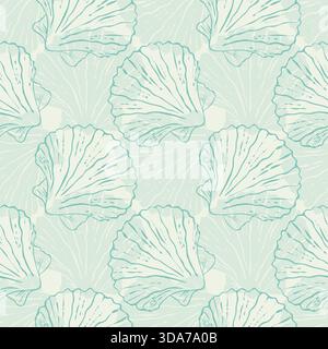 Seaside recreation, diving. Seabed pattern with Sea shell Pectinidae scallop. Vector illustration Stock Vector