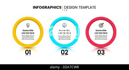 Infographic template with icons and 3 options or steps. Rings. Can be used for workflow layout, diagram, banner, webdesign. Vector illustration Stock Vector