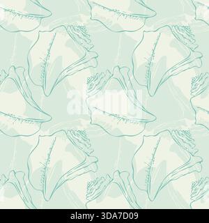 Seaside recreation, diving. Seabed pattern with clam shell silhouette with spiral shape. Vector illustration Stock Vector
