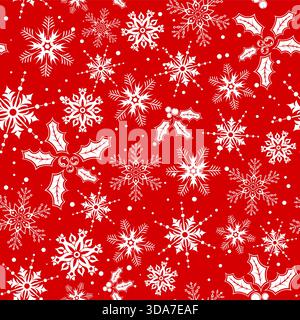 Christmas seamless background with snowflake, mistletoe, element for design, vector illustration Stock Vector