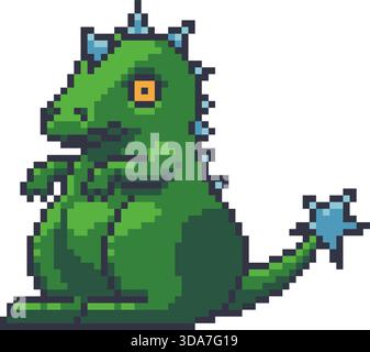 Pixel Art Green Dragon Character Stock Vector