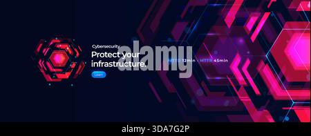 Cybersecurity digital transformation background AI engine hexagon shapes, abstract tech layout web banners, business presentations, innovation Stock Vector