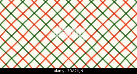 Red and green check, diagonal grid vector seamless pattern, cute background for Christmas designs Stock Vector
