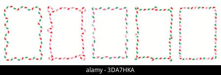 Wavy Christmas frame in red, green and pink, cute holiday borders for menus and package design Stock Vector