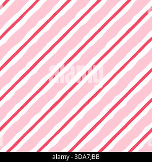 Cute pink and red diagonal stripes with jagged edges, fun organic lines background for Christmas and Valentine's Day Stock Vector