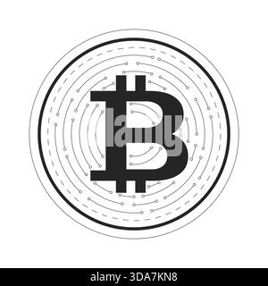 Digital bitcoin coin 2D line object Stock Vector