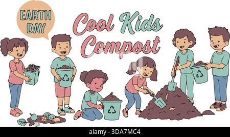 Earth Day Cool Kids Compost - Fun and Educational Environmental Activity for Kids Stock Vector