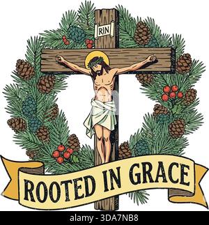 Rooted in Grace & The Joy of the Lord is Your Strength Scripture Designs Stock Vector