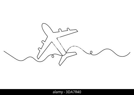Airplane single line art drawing on white background vector travel Stock Vector