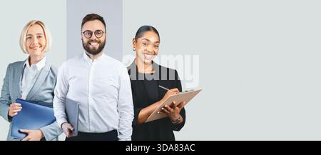 Collage of Business Professionals Posing Together in a Modern Work Environment Stock Photo